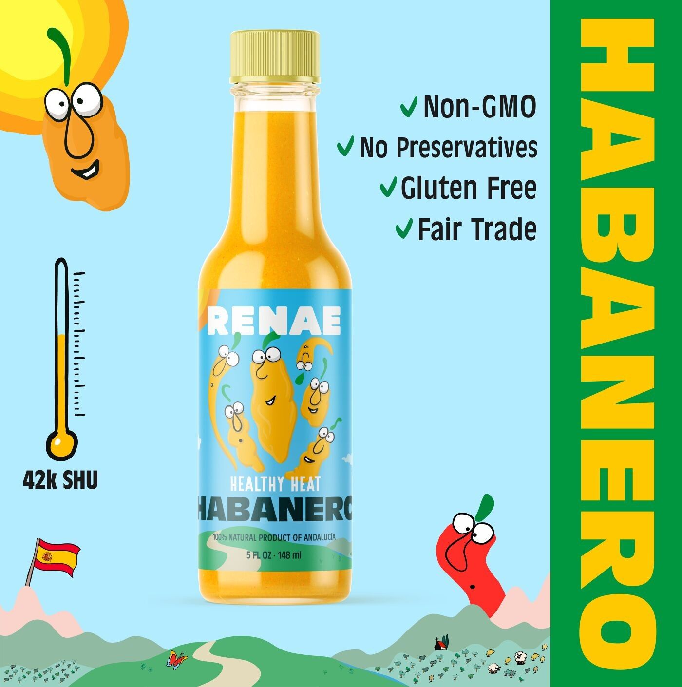 RENAE | SALSA PICANTE SALUDABLE TOTALMENTE NATURAL DE HABANERO (148ml)