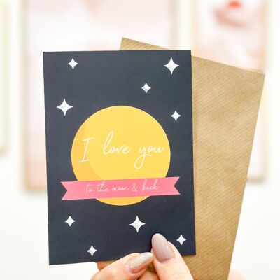 Biglietto d'auguri pieghevole - Ti amo fino alla luna
