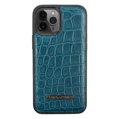 Custodia in pelle per iPhone 12 Pro Max Crocodile Petrol Blue