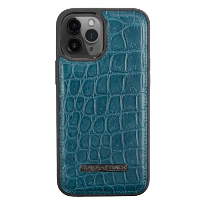 Funda de piel para iPhone 12 Pro Max Cocodrilo Azul Petróleo