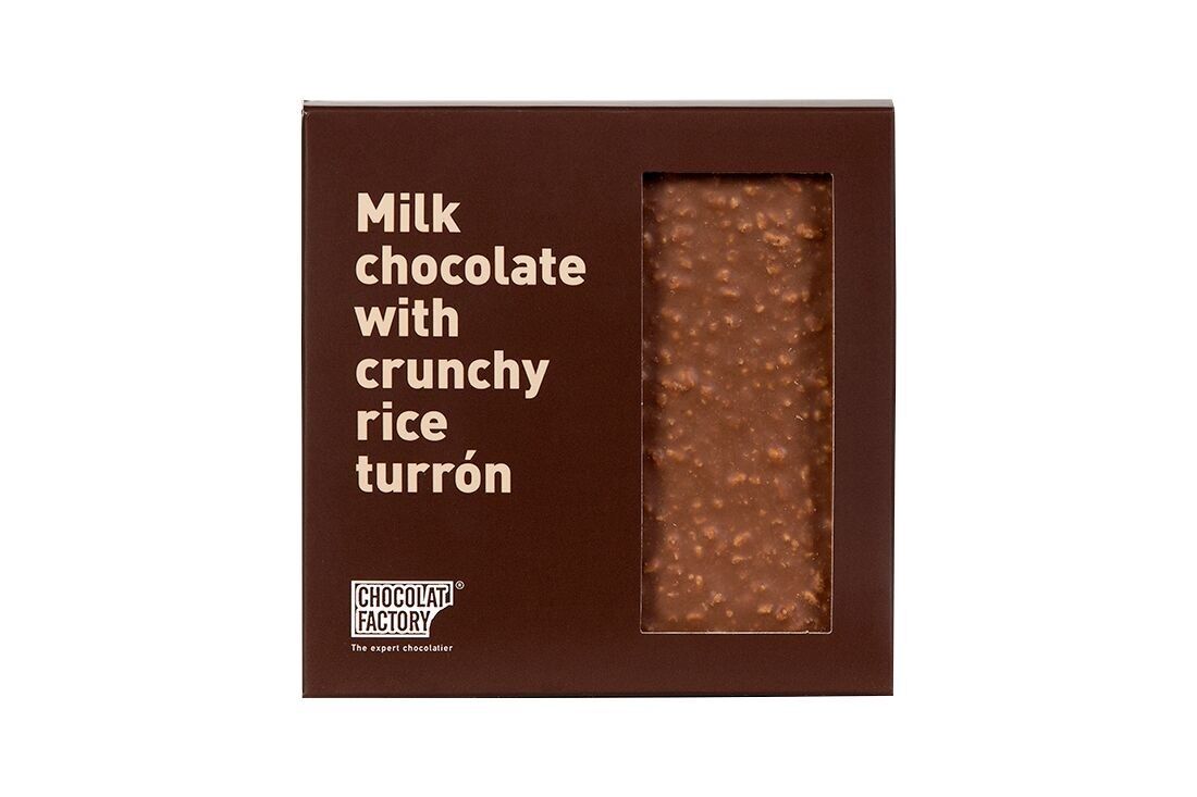 Milk chocolate and puffed rice nougat