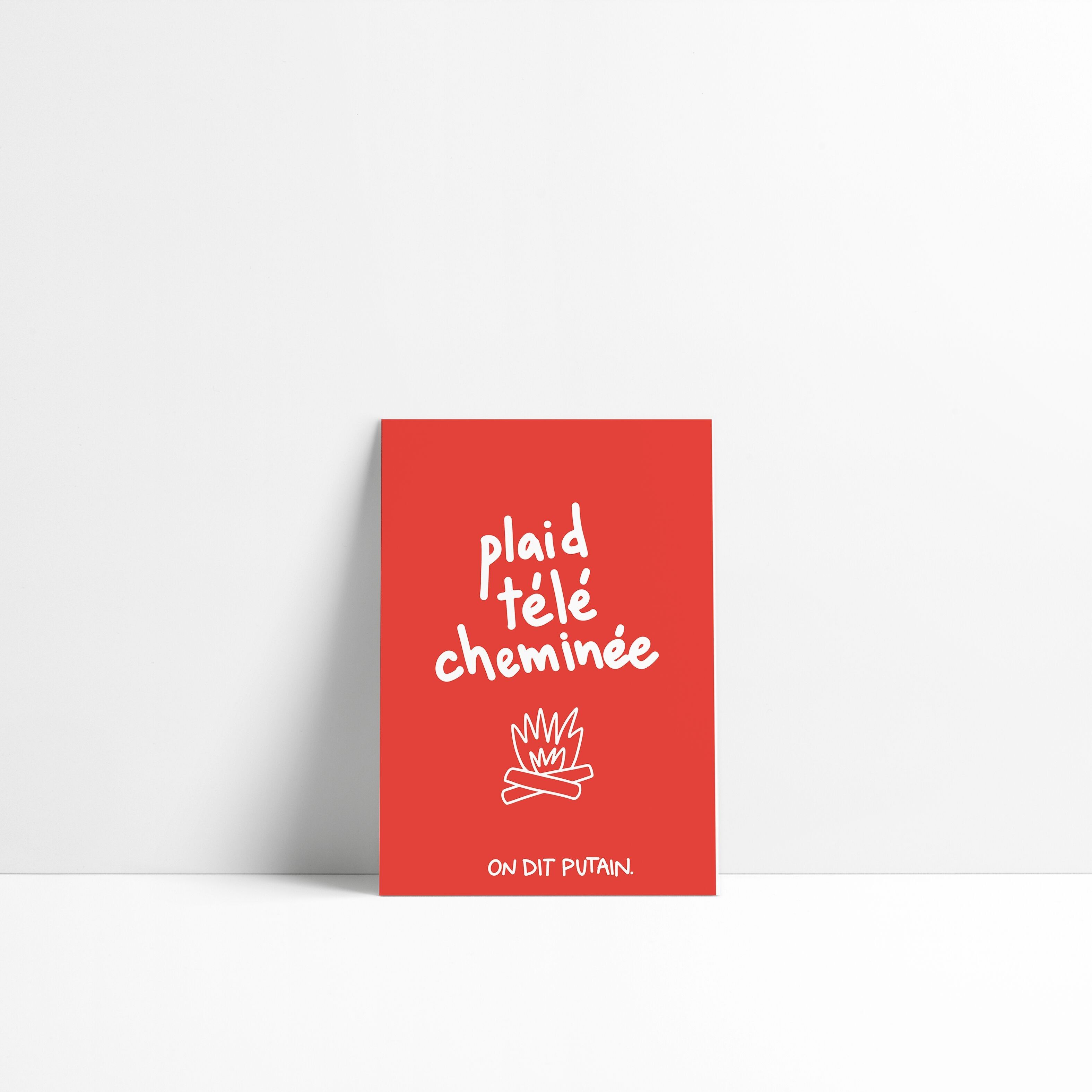 Postkarte – Plaid, Fernseher, verdammter Kamin.