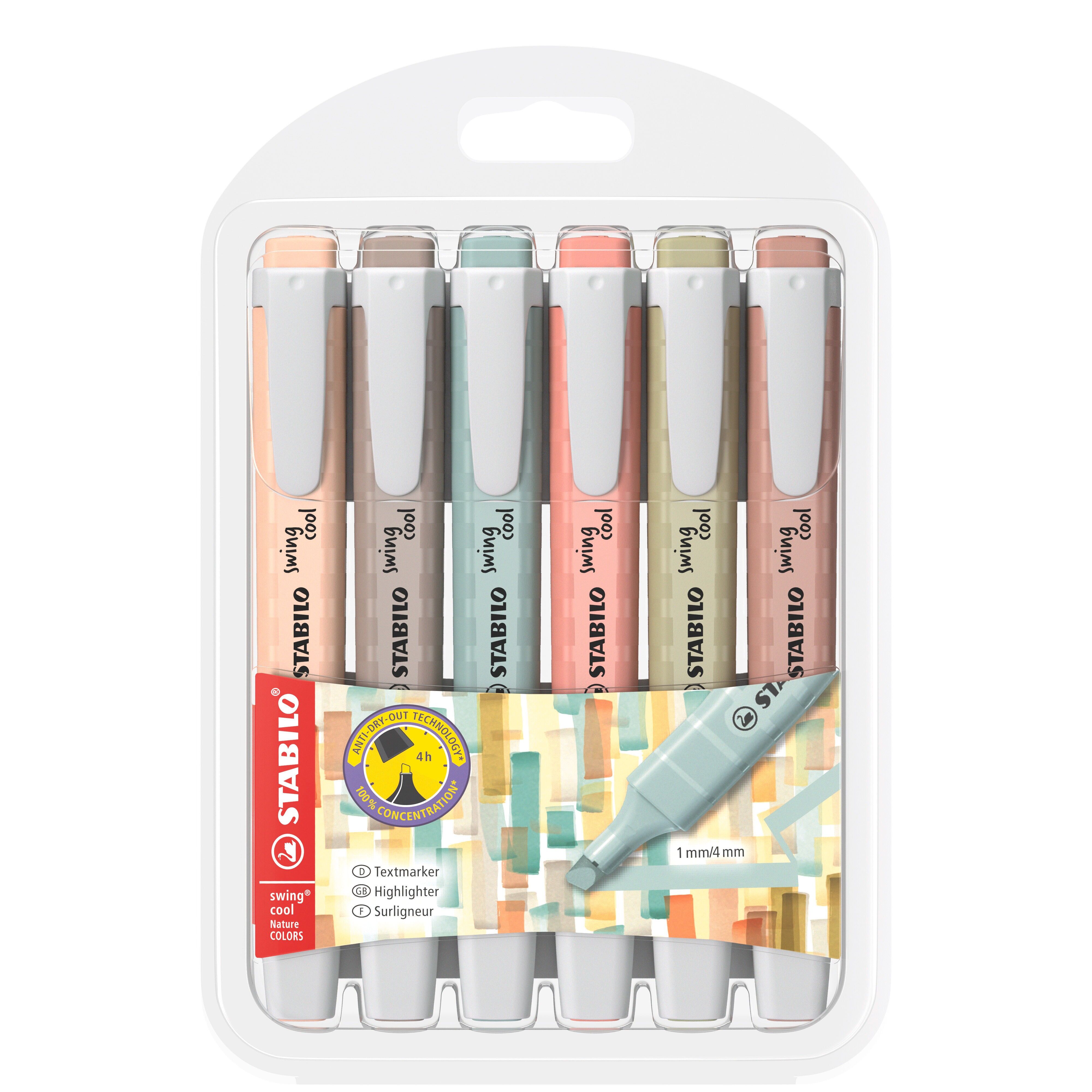 Custodia x 6 evidenziatori STABILO swing cool NatureCOLORS