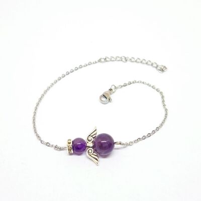 Bracciale in acciaio inossidabile con pietra preziosa, angelo custode, ametista