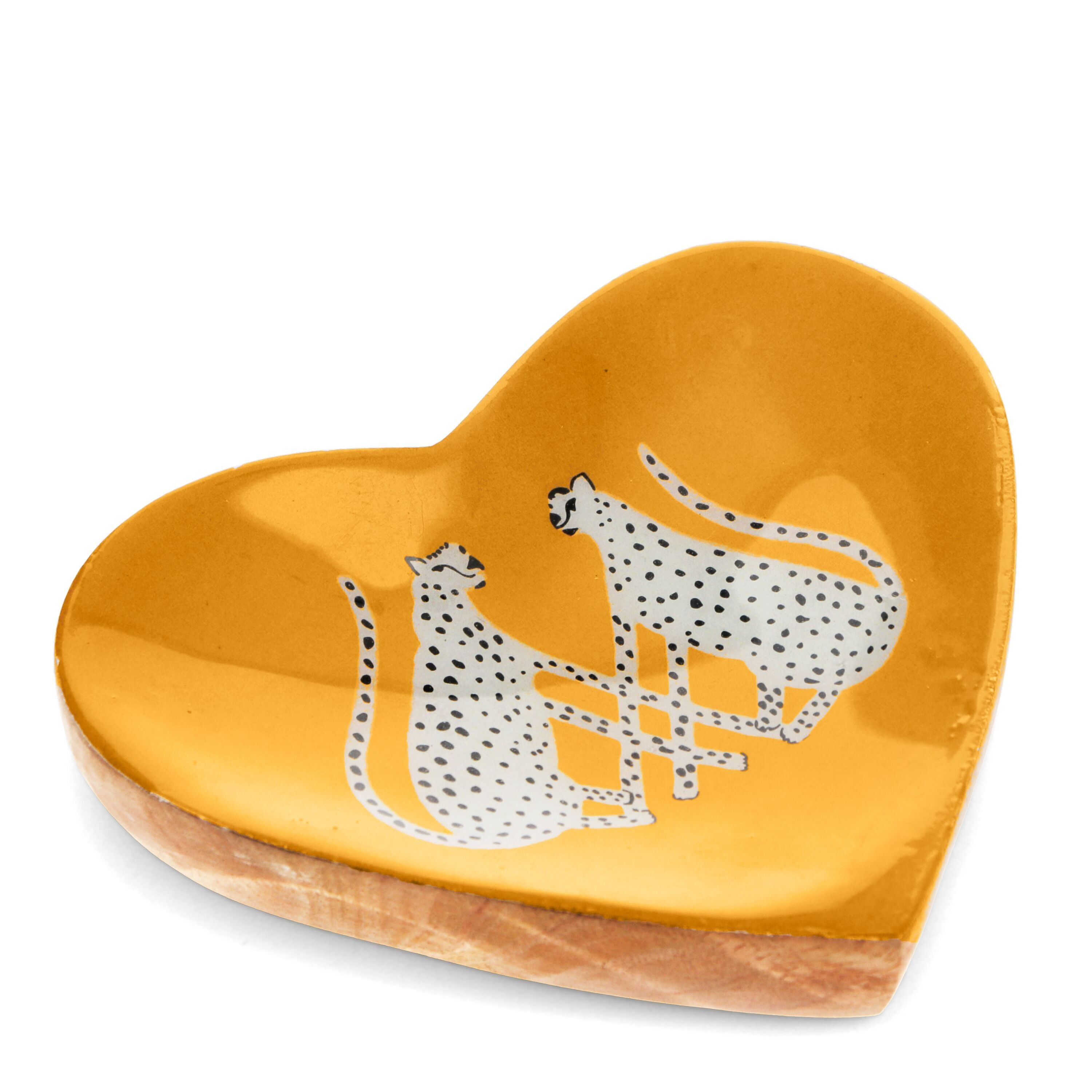Schmuckschale aus Holz in Herzform - Leoparden