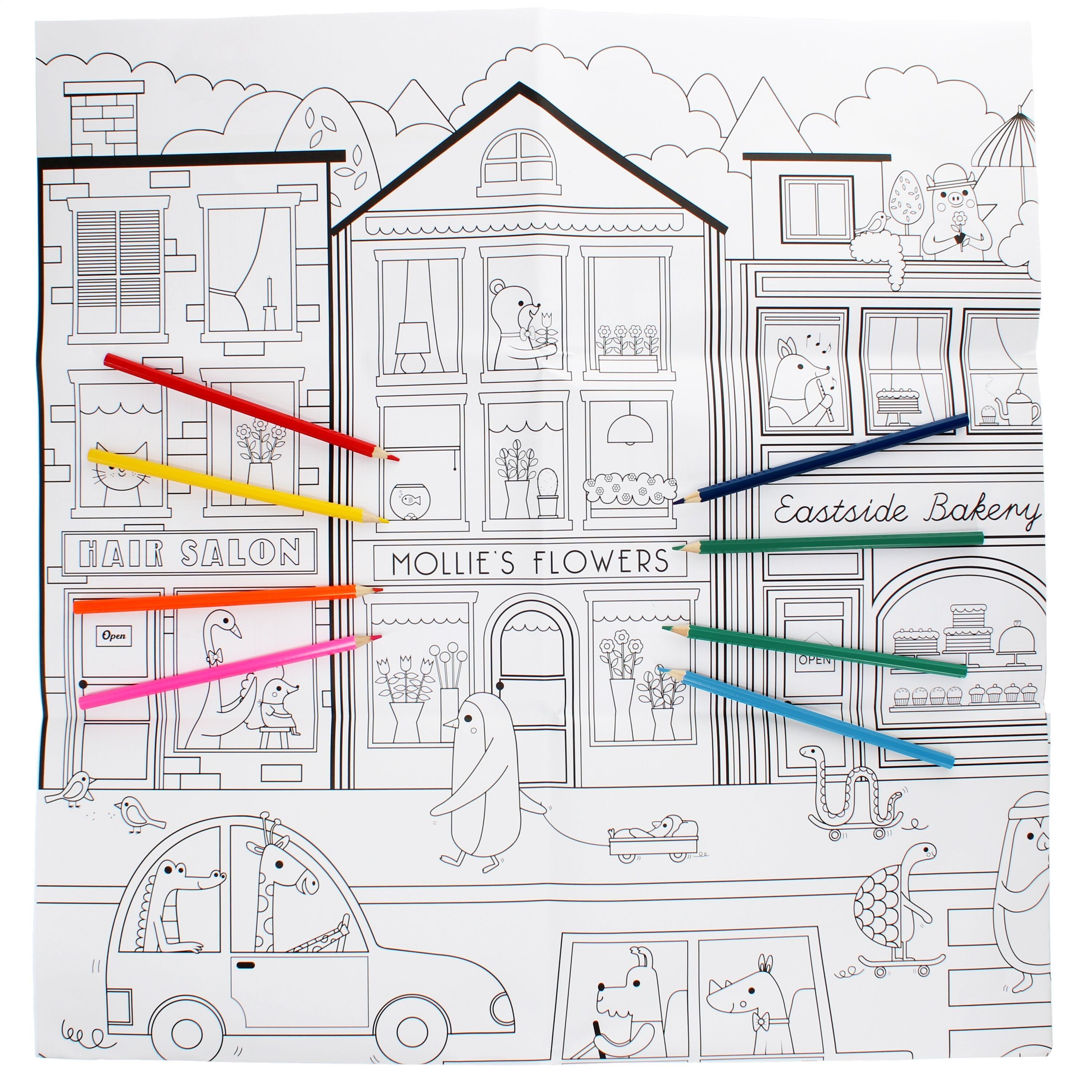 Großes Ausmalposter mit Bleistiften - On Our Street