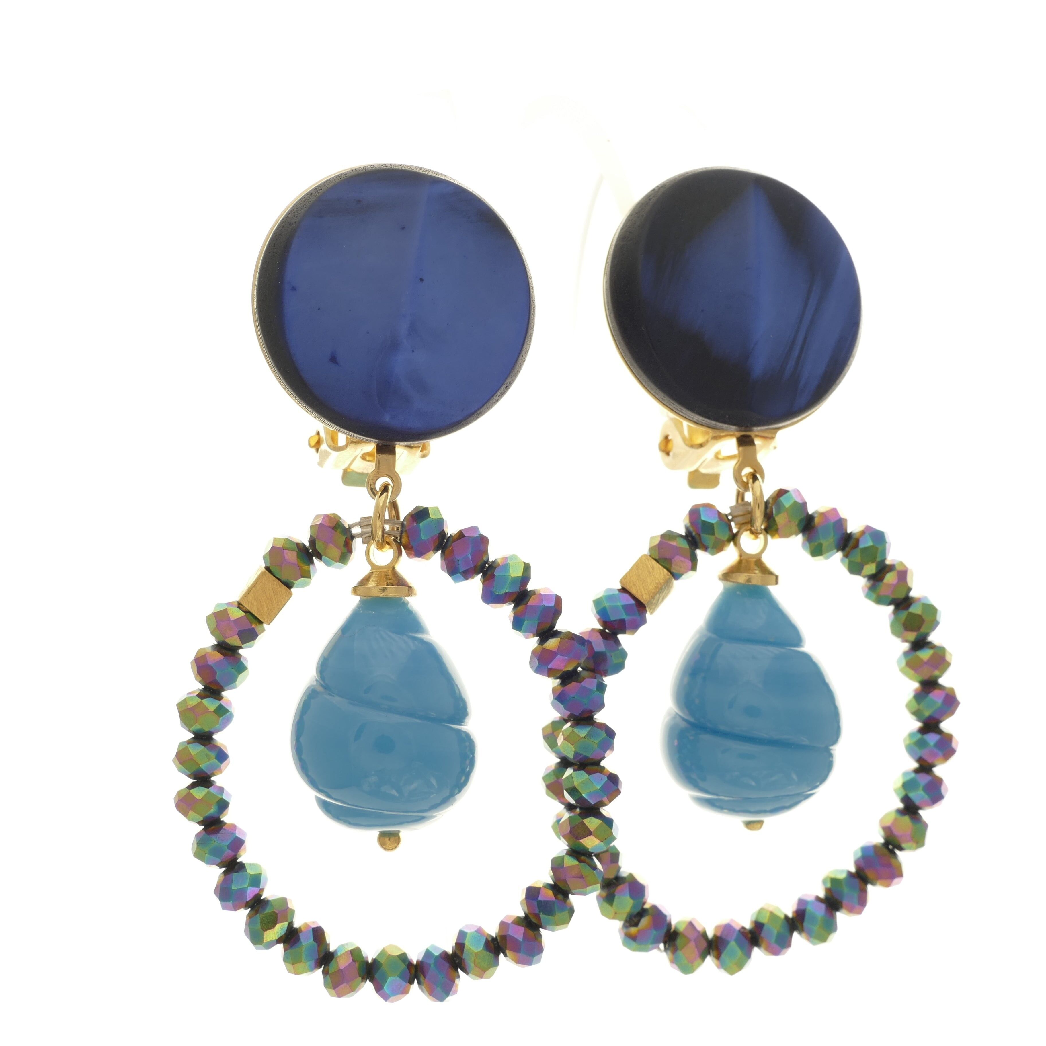 Pendientes Bianca pendientes de clip en cuentas de vidrio azul