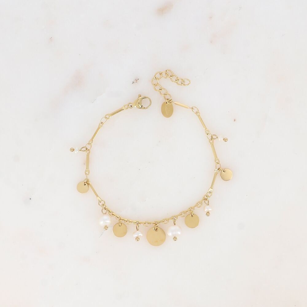 Bracelet - maillons longs, perles d&#039;eau douce et pampilles rondes