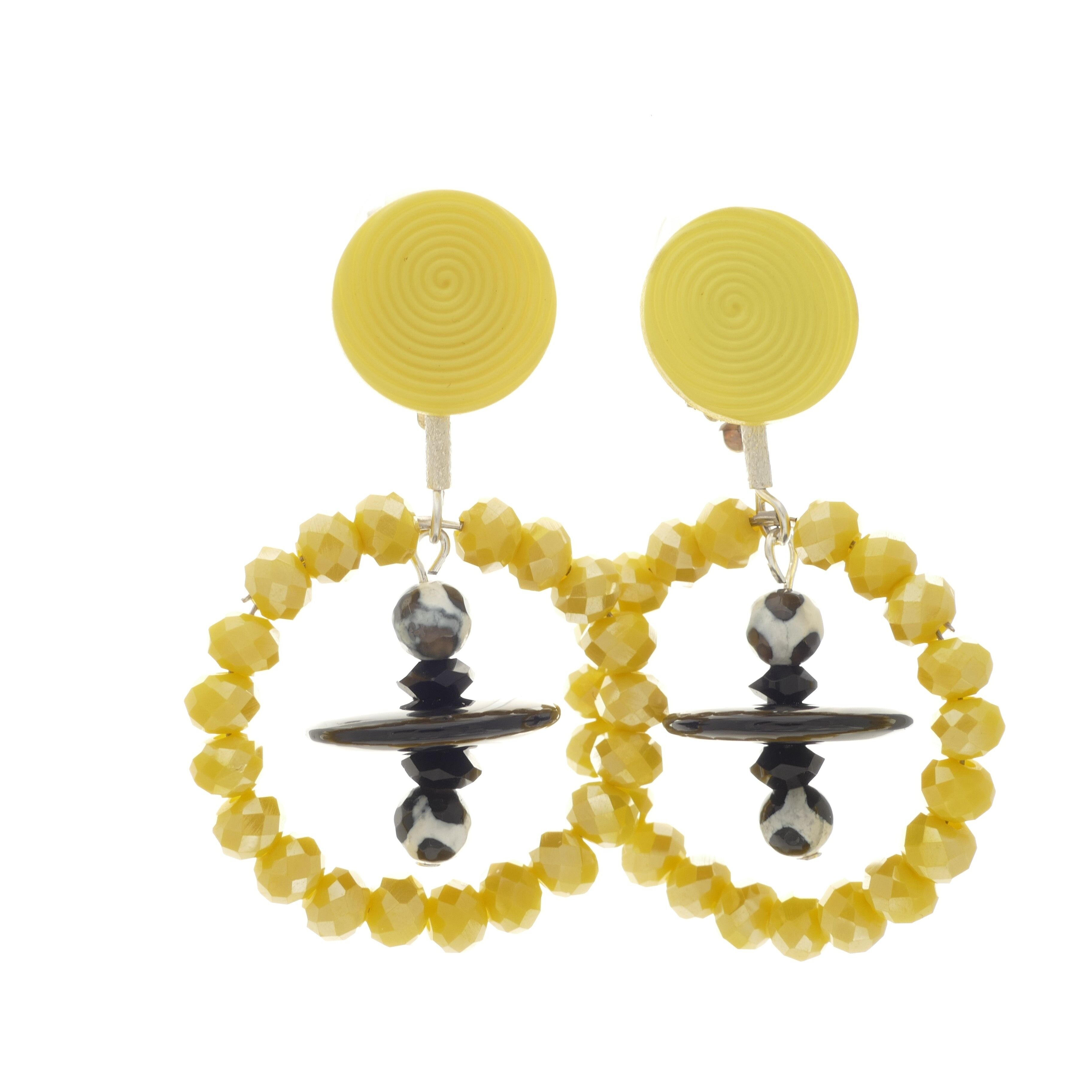 Boucles d'oreilles Ariela créoles clips avec perles de verre jaunes