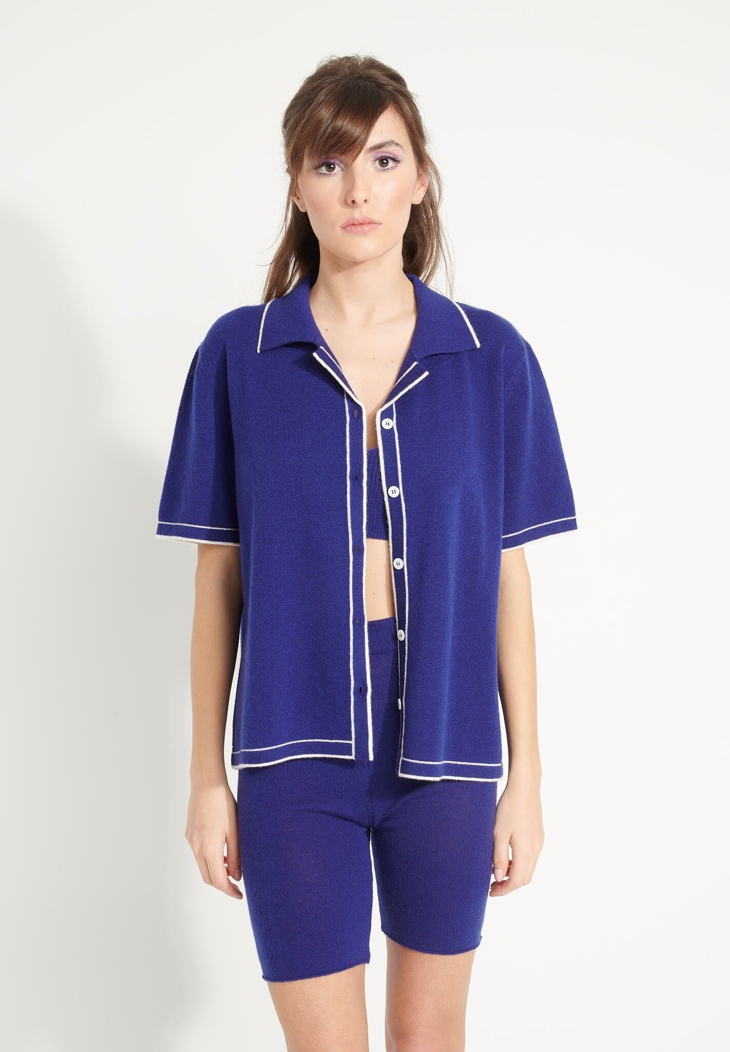 AVA 2 Mitternachtsblaue Oversize-Bluse aus lockerem Kaschmir