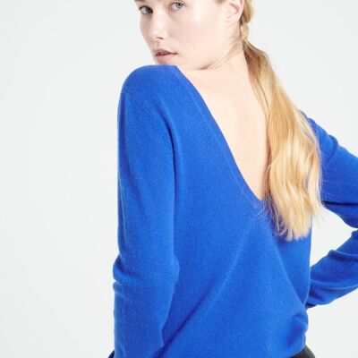MIA 7 V-neck sweater in the back in royal blue cashmere