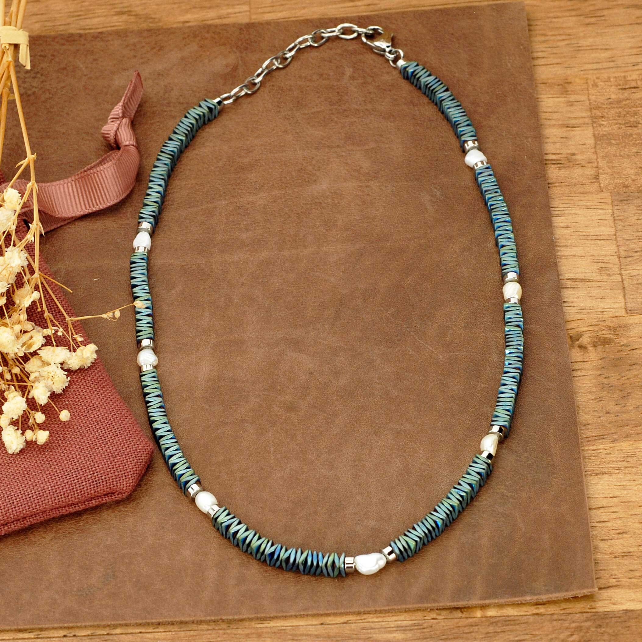 Bracelet et collier en acier inoxydable et perles d&#039;eau douce