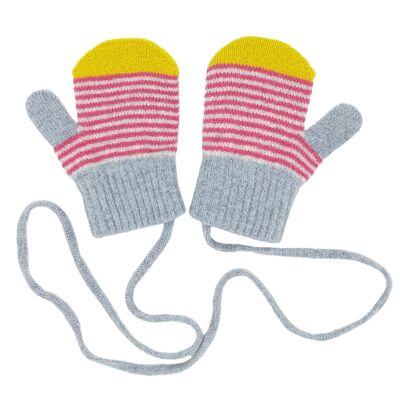 MANOPLAS PARA NIÑOS - lana de cordero - rayas - rosa brillante