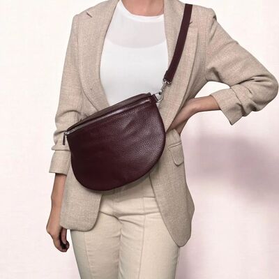 Sac banane, sac ceinture, sac à bandoulière, sac à bandoulière - fermeture éclair ARGENT - CUIR VÉRITABLE cuir nappa - AMY