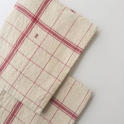 Strofinaccio vintage a righe - monogramma R - gesso