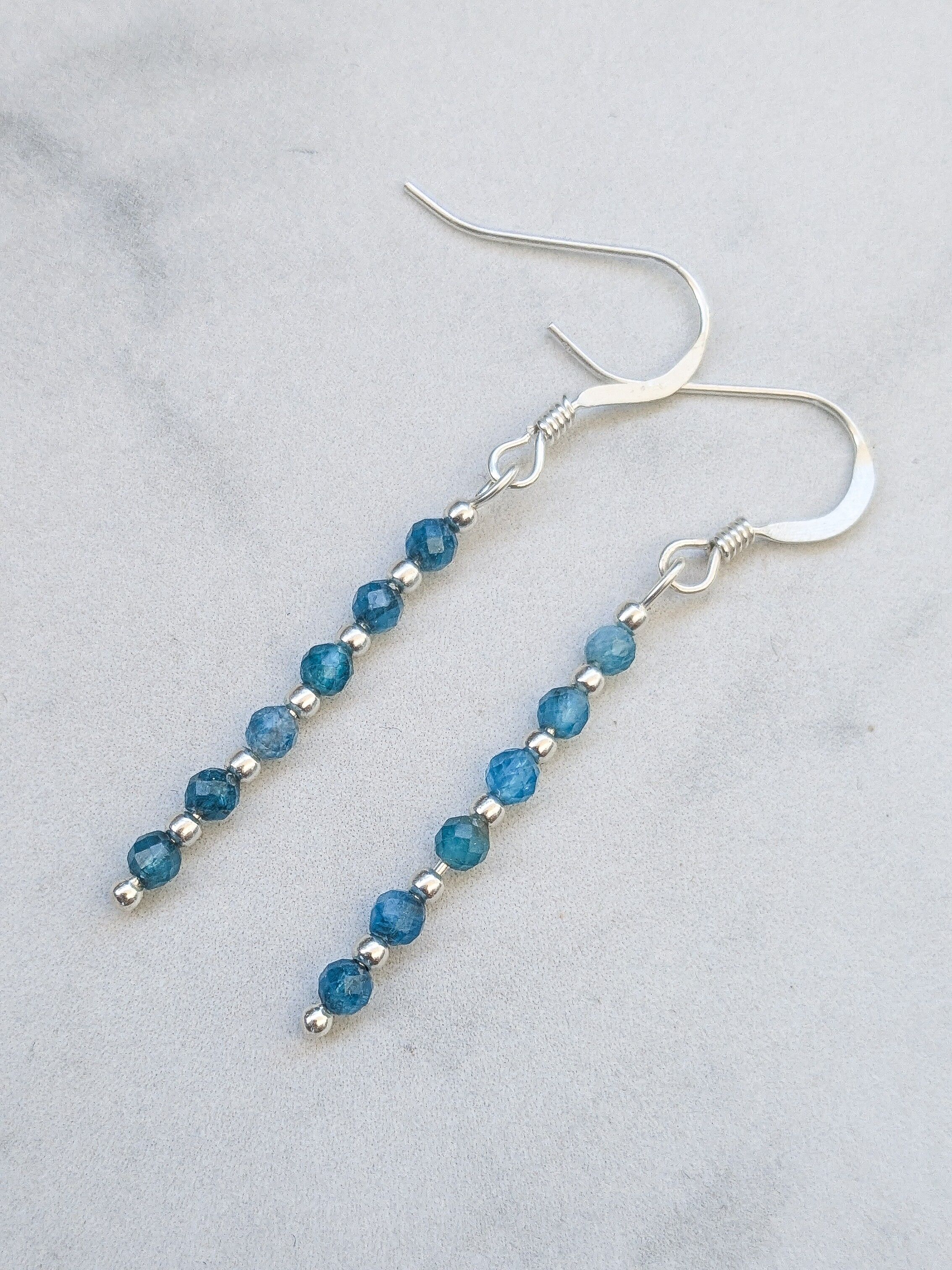 3mm Faceted Blue Apatite and 925 Silver Earrings