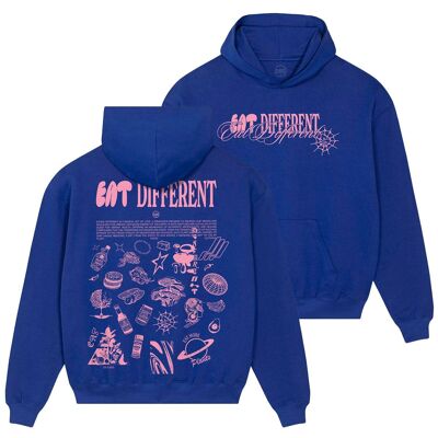 Eat Different Deluxe Organic Box Felpa con cappuccio - Rosa su blu cobalto