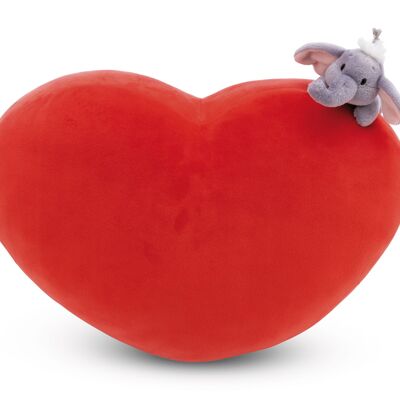 Cojín Love Elephant en forma de corazón 42x27cm con peluche elefante 12cm