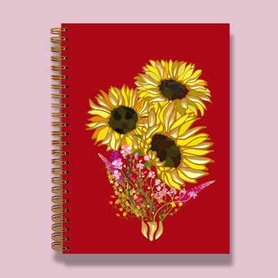Carnet A5 Tournesols en feuille d'or