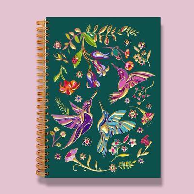 Carnet A5 de colibris en feuille d’or