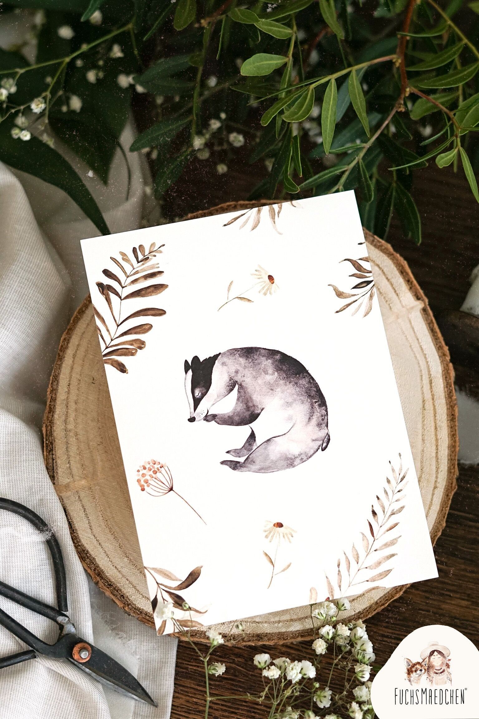 Grußkarte -Schlafender Dachs-