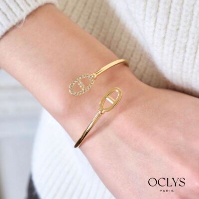 Bracciale rigido sottile e flessibile in acciaio inossidabile con strass Oji