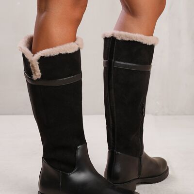 Botas negras hasta la rodilla con forro de piel (paquete de 12 pares, tallas 3-8 del Reino Unido)
