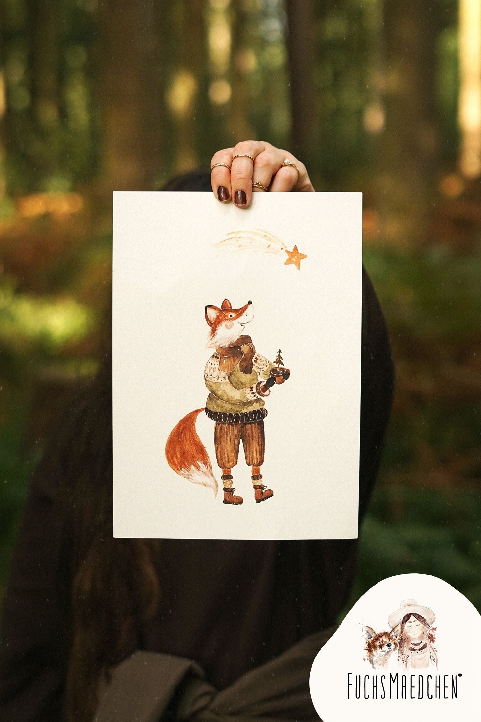 Poster DIN A4 -Volpe nella magia delle stelle-