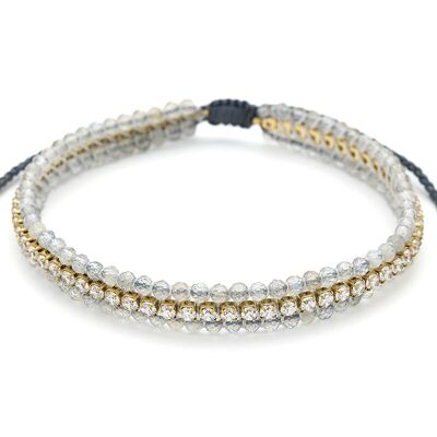 Bracciale in acciaio intrecciato con perline in pietra naturale e strass