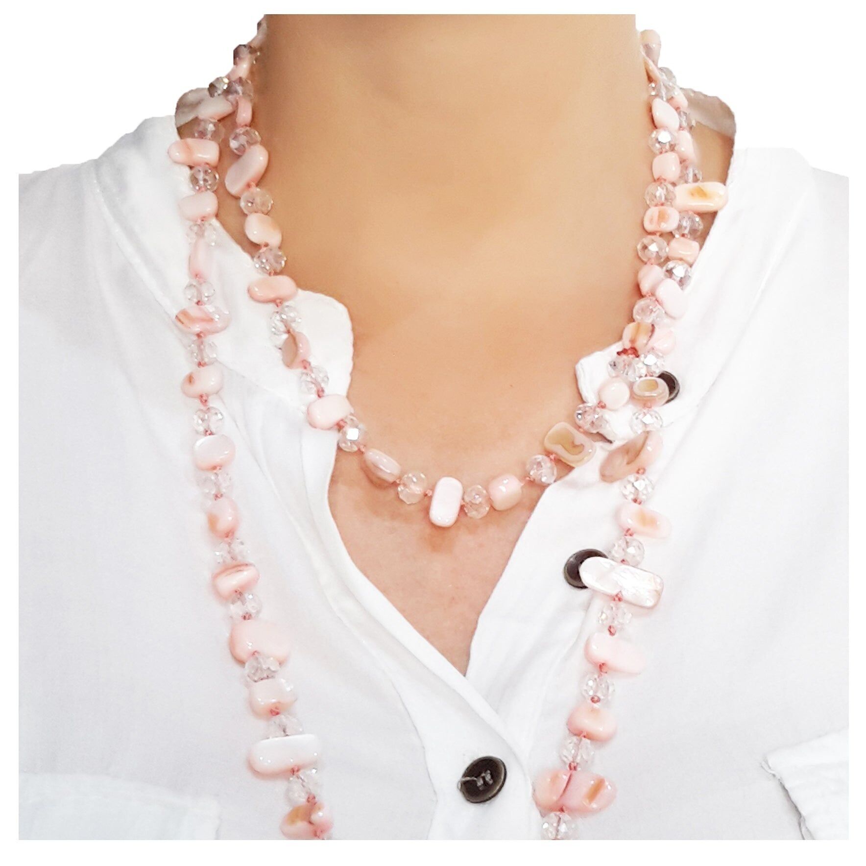 Collana lunga in madreperla rosa
