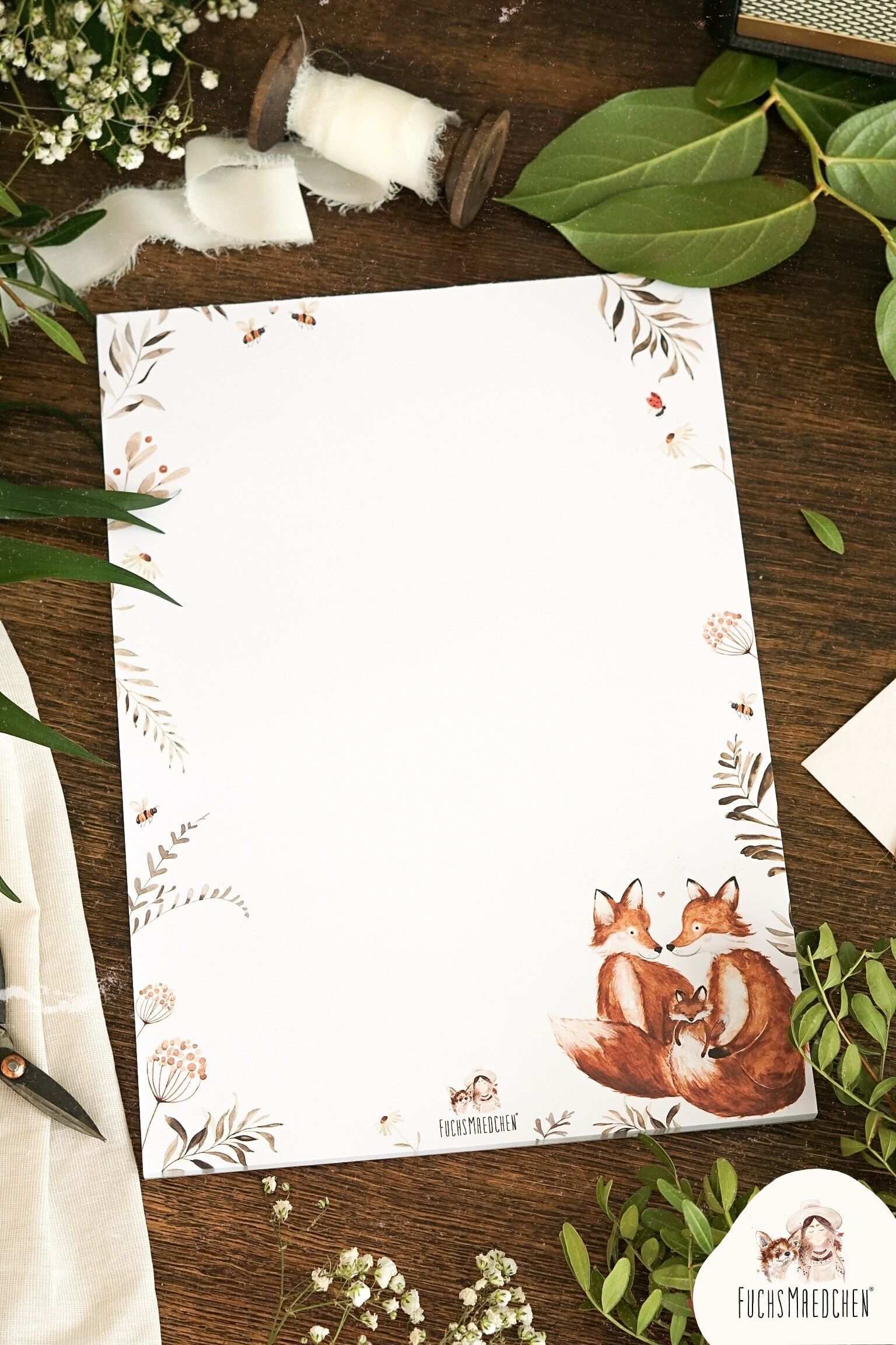 Blocco note, cancelleria, formato A4, in carta naturale - Fox Love -