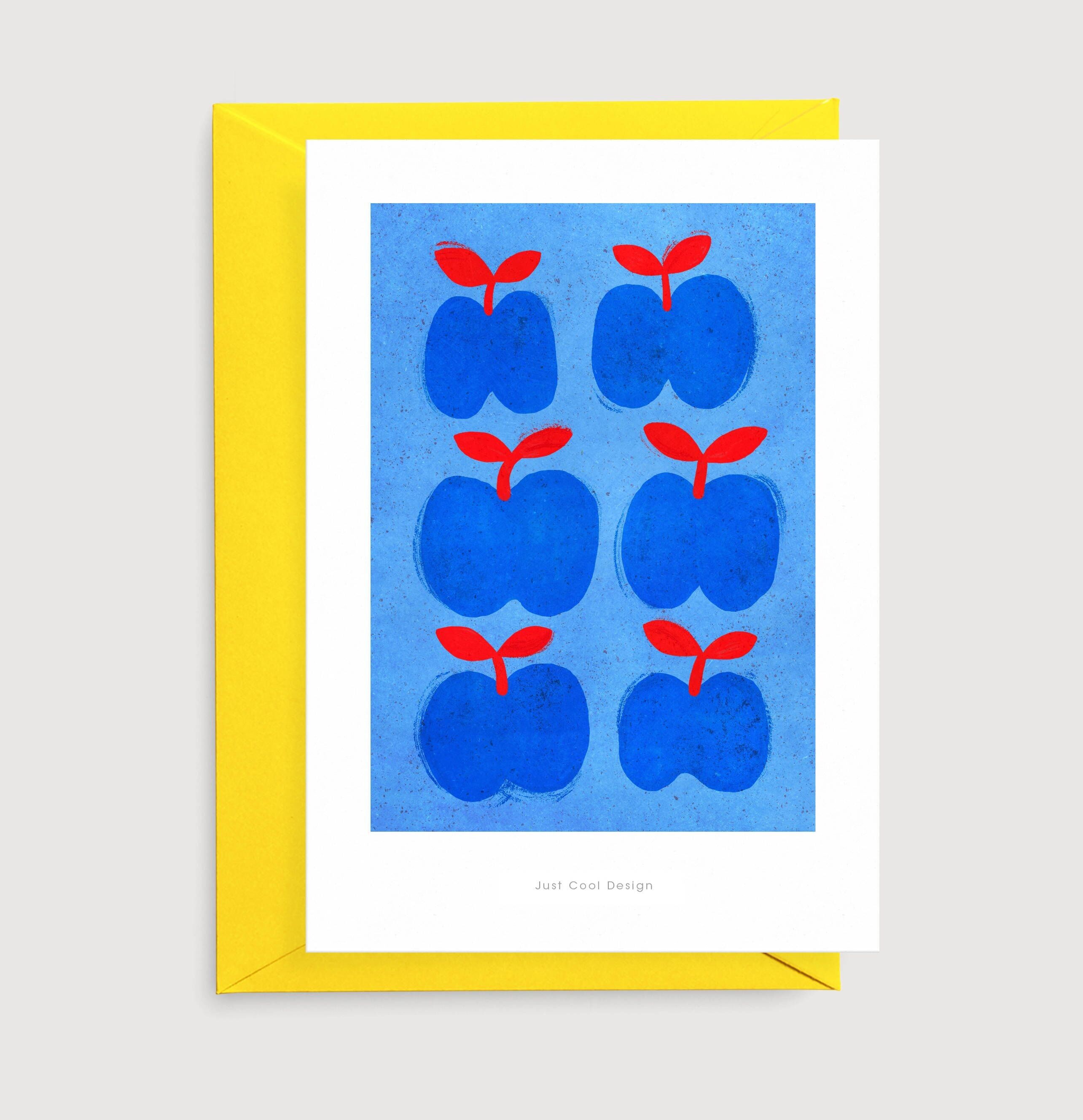 Biglietto mele blu | Mini stampa artistica | Biglietto illustrativo