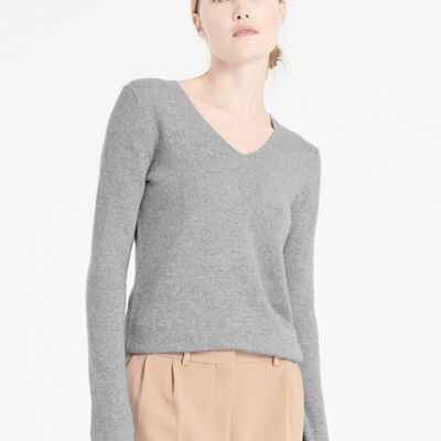 LILLY 2 Maglia scollo a V in cashmere grigio chiaro