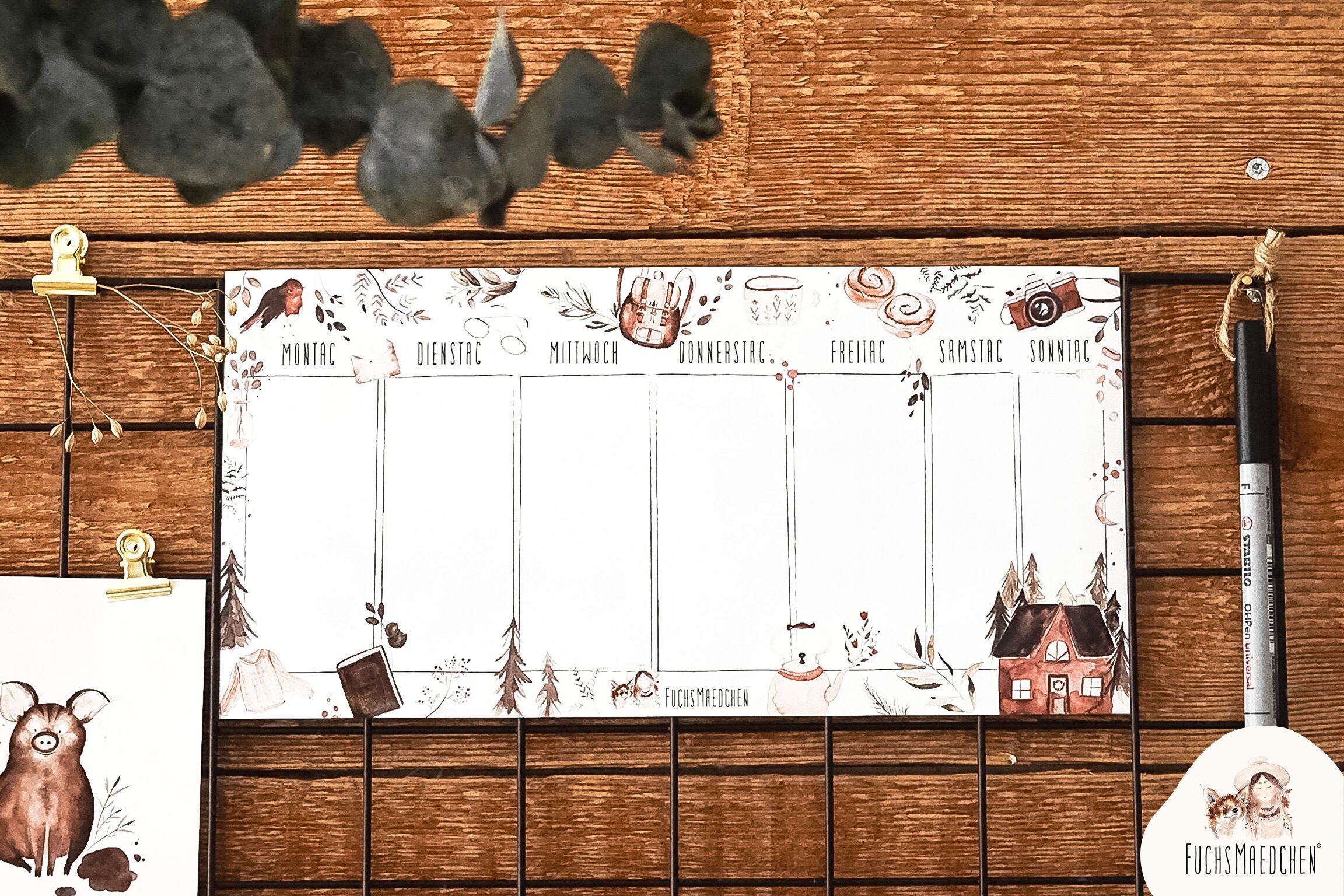 Wochenplaner Magnetfolie -Waldspaziergang mit abwischbarem Folienstift