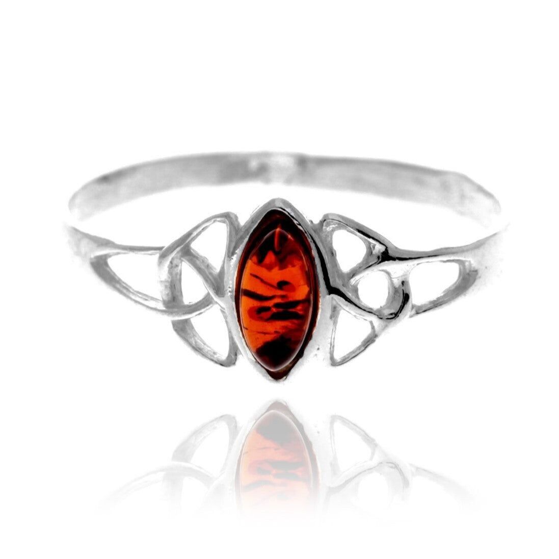 Anello classico Marquise in argento sterling 925 e ambra baltica autentica - 7606