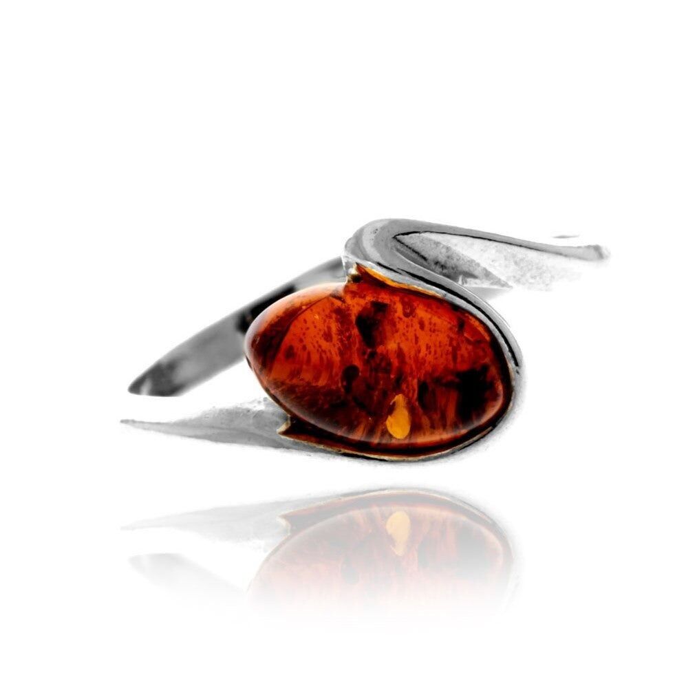 925 Sterling Silber & echter baltischer Bernstein Klassischer verstellbarer Ring - GL440