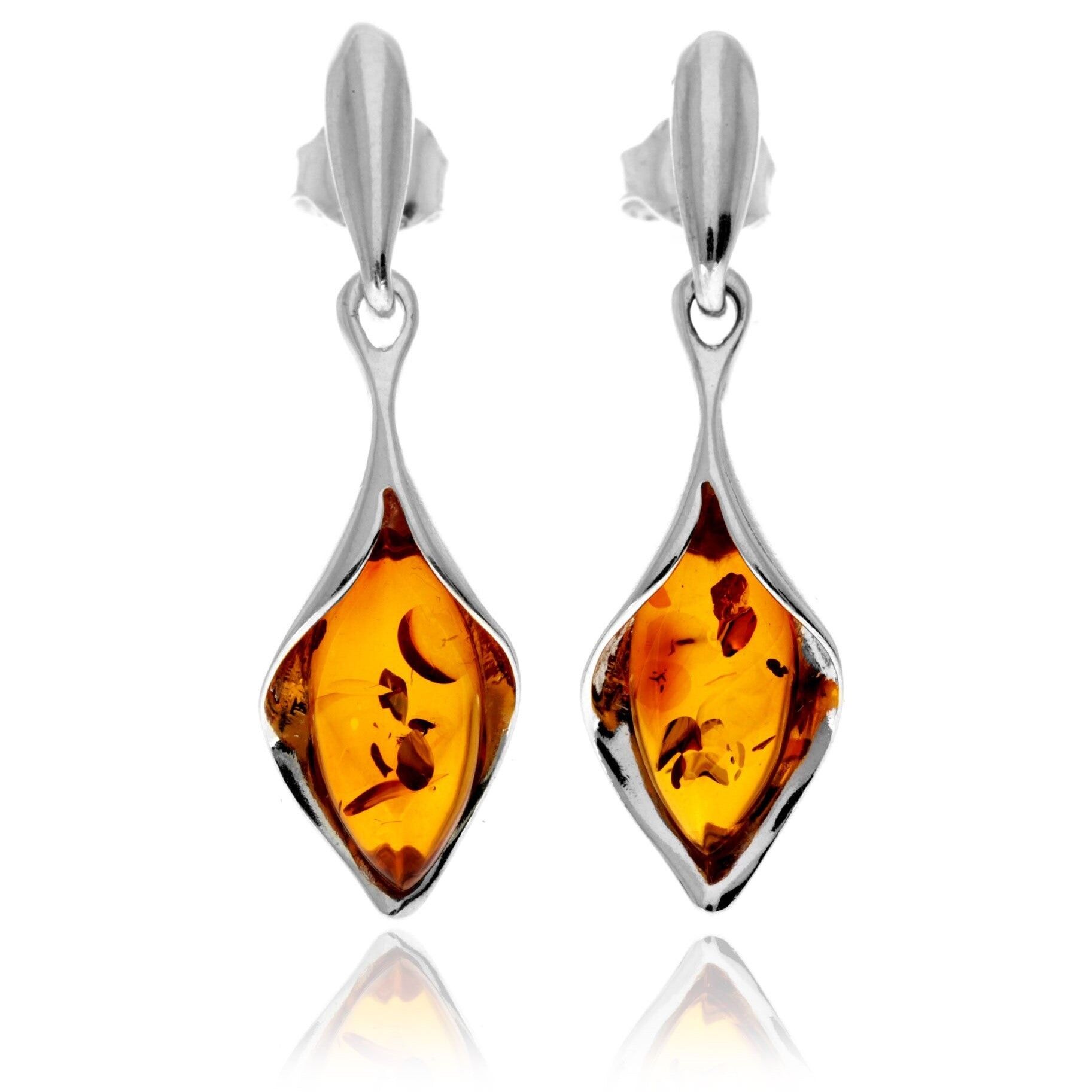 925 Sterling Silber & echte baltische Bernstein Lilie Tropfen Ohrringe - GL1051