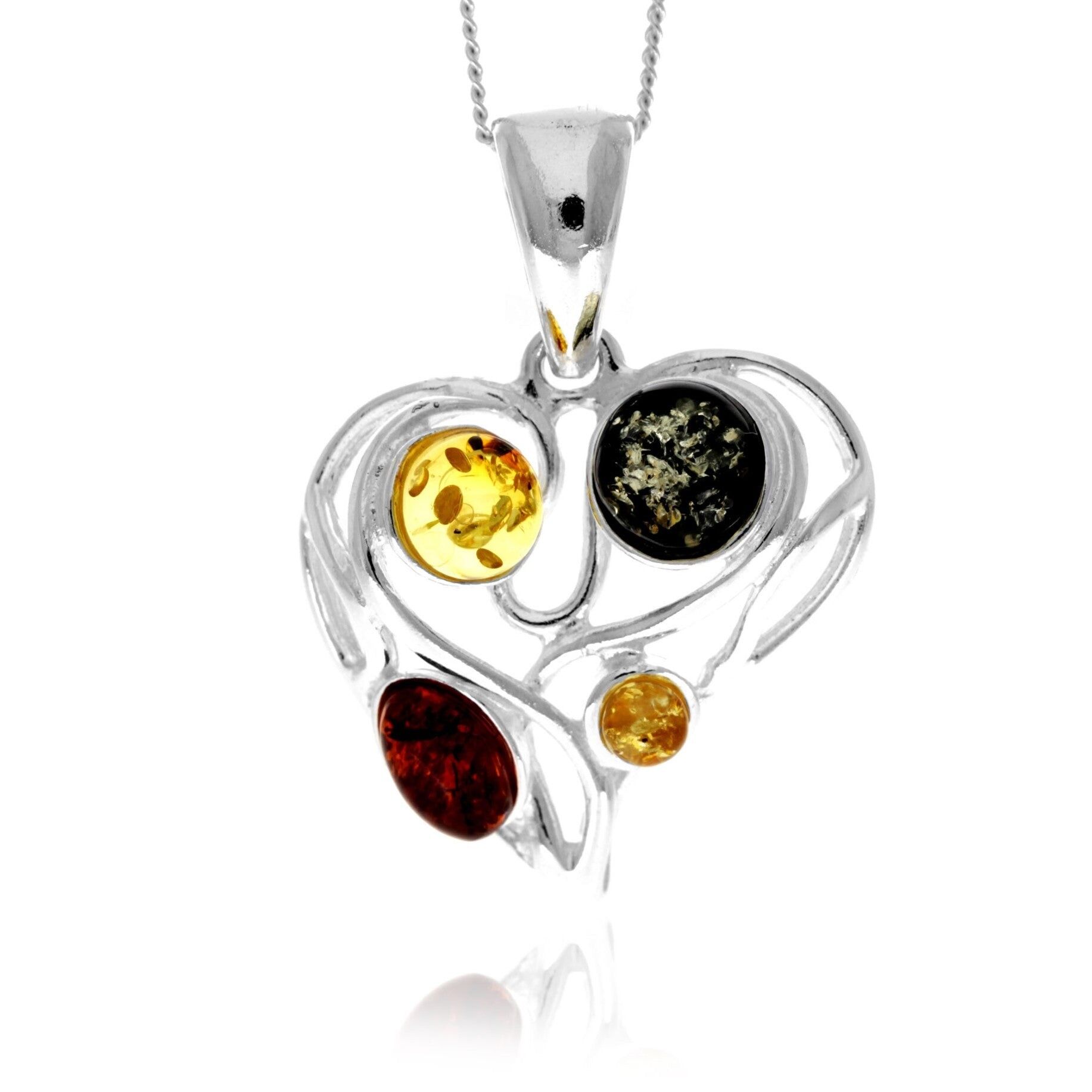 Moderner Anhänger aus 925er Sterlingsilber und echtem baltischen Bernstein in Herzform – 765
