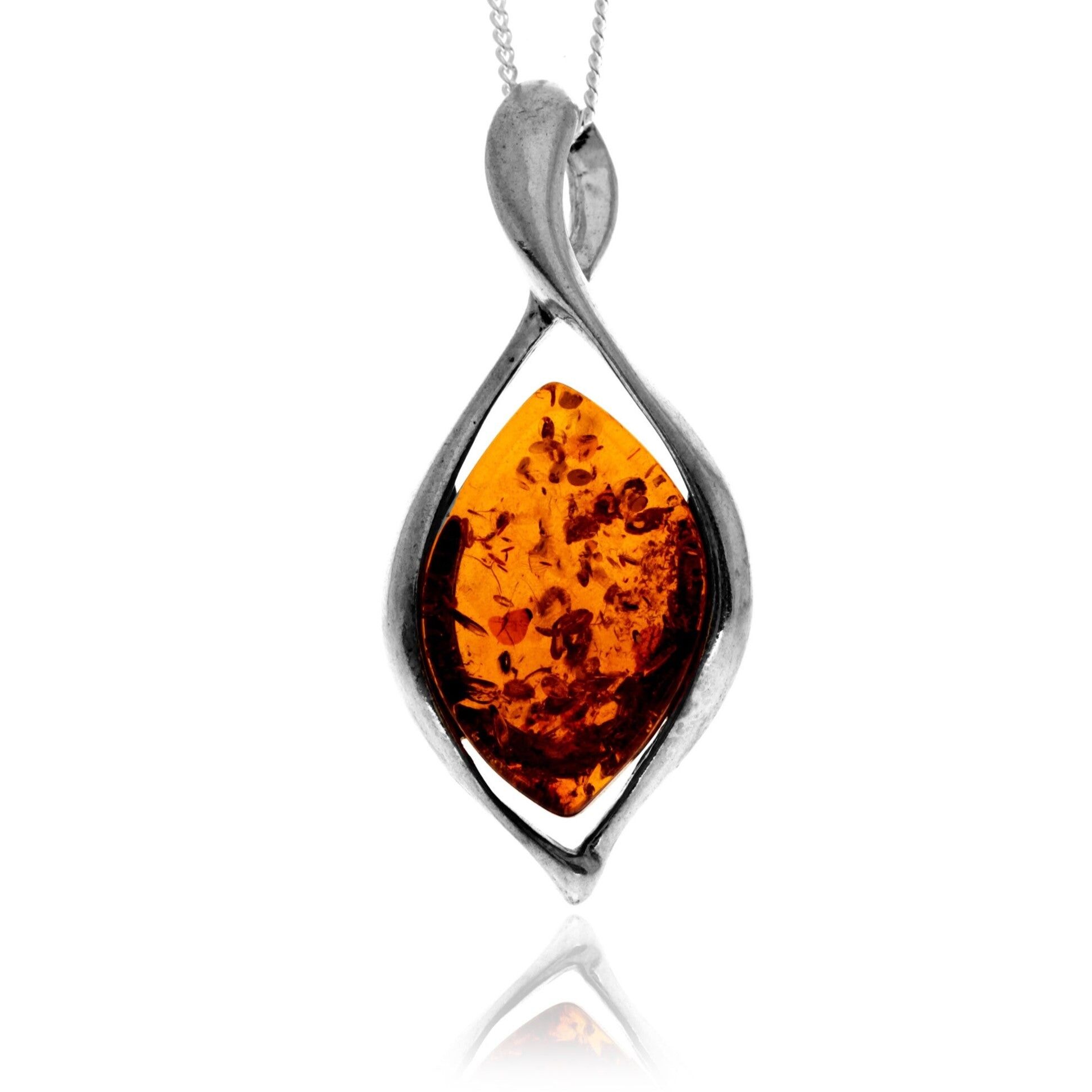 Moderner Anhänger aus 925er Sterlingsilber und echtem baltischen Bernstein – GL222
