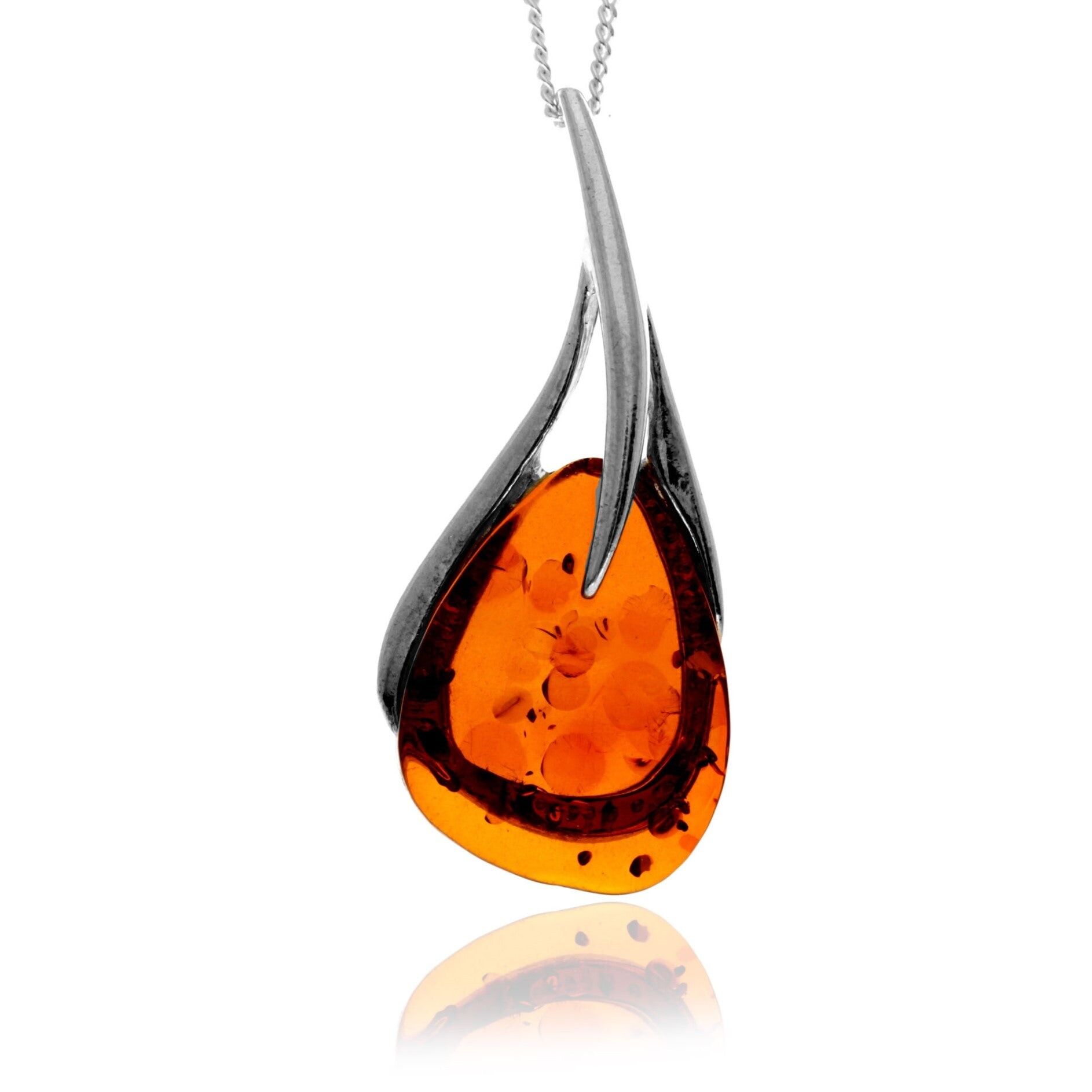 Colgante moderno de plata de ley 925 y ámbar báltico auténtico - GL204