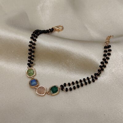 Pulsera ajustable con cuentas de circonitas redondas multicolor