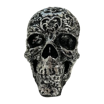 Cráneo de resina, color plata, 8 cm