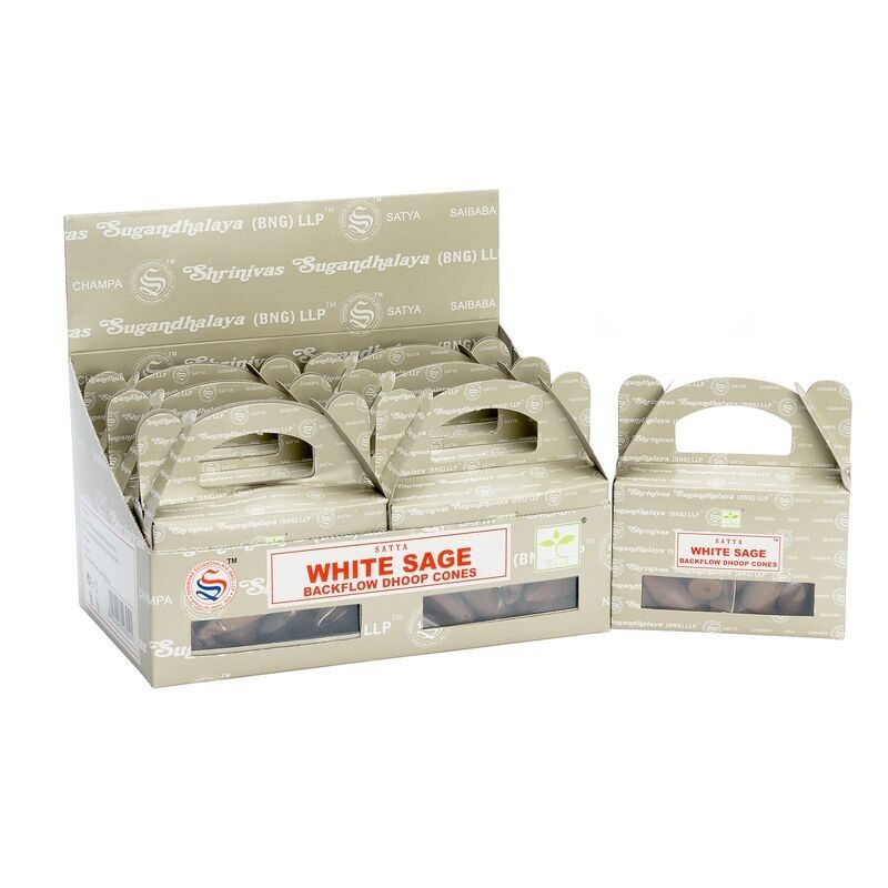 Caja de 24 conos Satya White Sage Backflow Dhoop Cone
