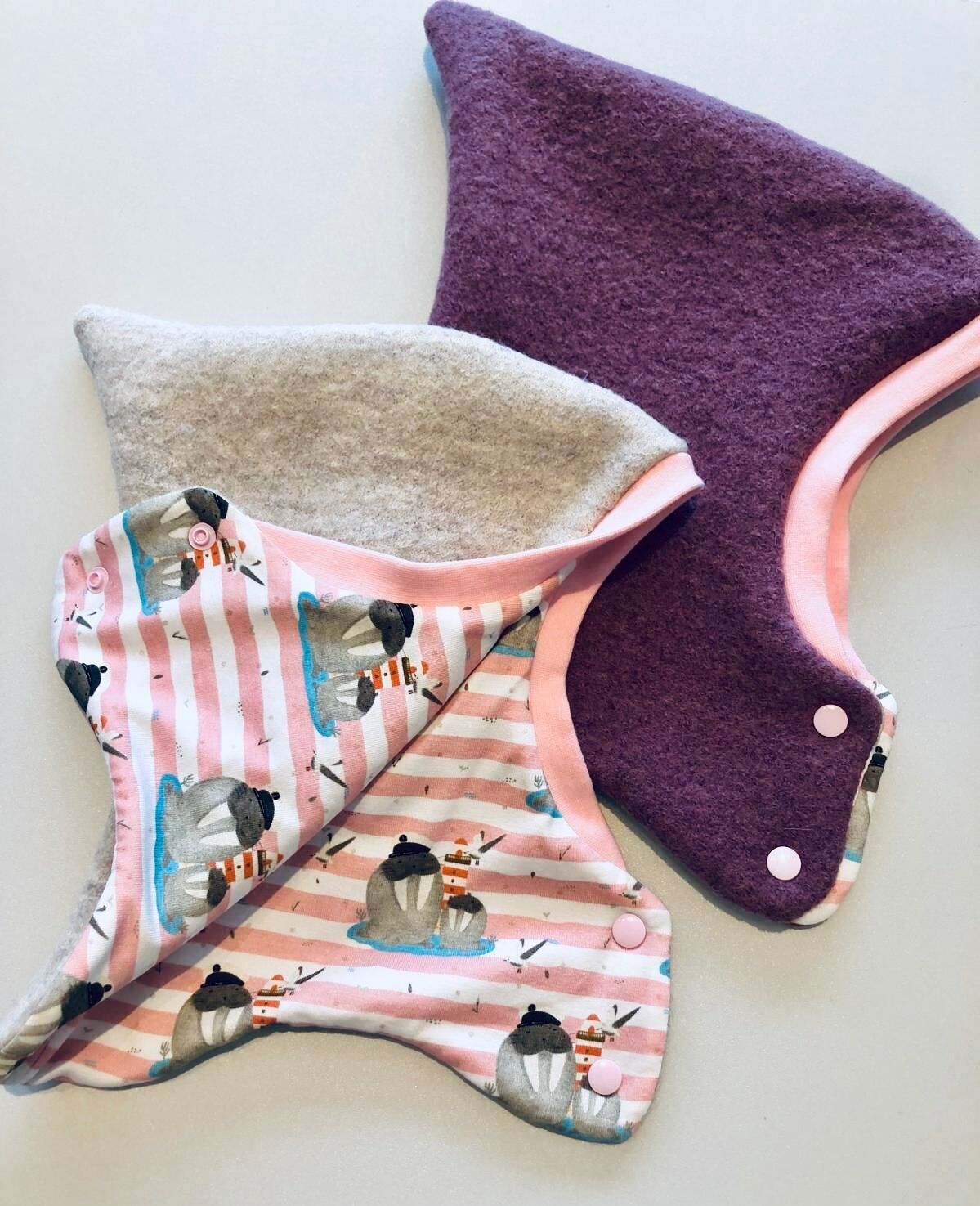 Gorro bufanda de paseo para bebes y niños, pasamontañas de lana de paseo talla 50/56 a 110/116, muchos colores y estampados