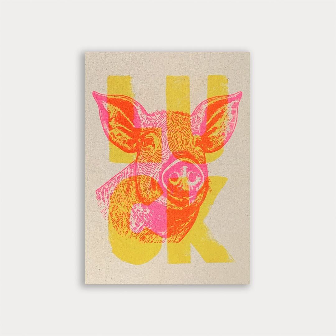 Cartolina / Maiale / Fortuna / Risografia