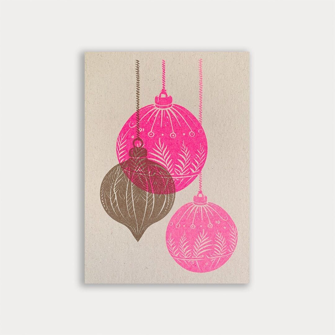 Postal / Bolas de Navidad / rosa