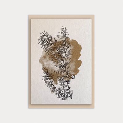 Carte avec enveloppe / branche de mélèze / papier naturel premium / teinture végétale