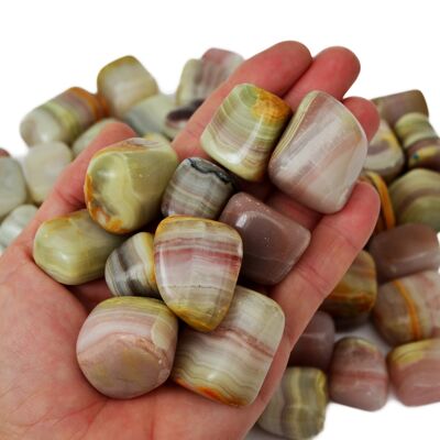 Petite pierre roulée en onyx à bandes roses (250 g, 500 g, 1 000 g) - (20 mm - 30 mm)