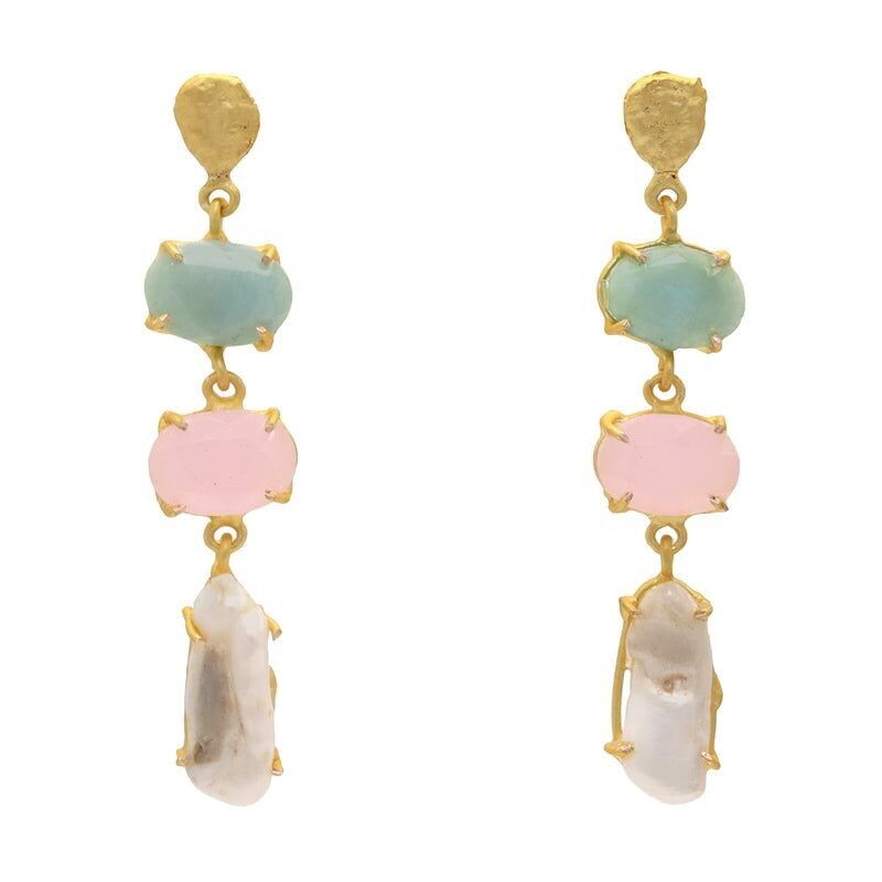 Orecchini Neda con amazzonite verde acqua, rosa e perle