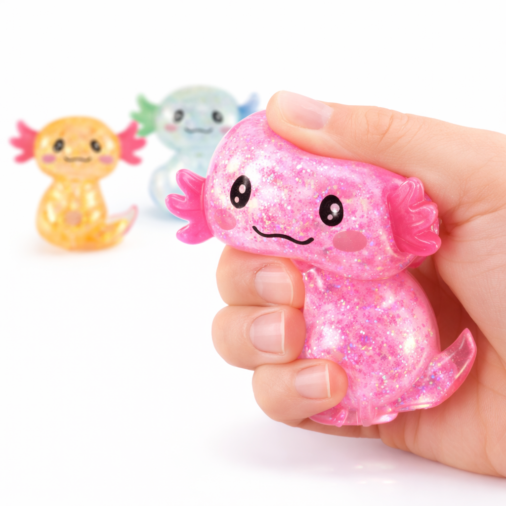 Squeeze Squishy Axolotl Paillettes, 9 cm